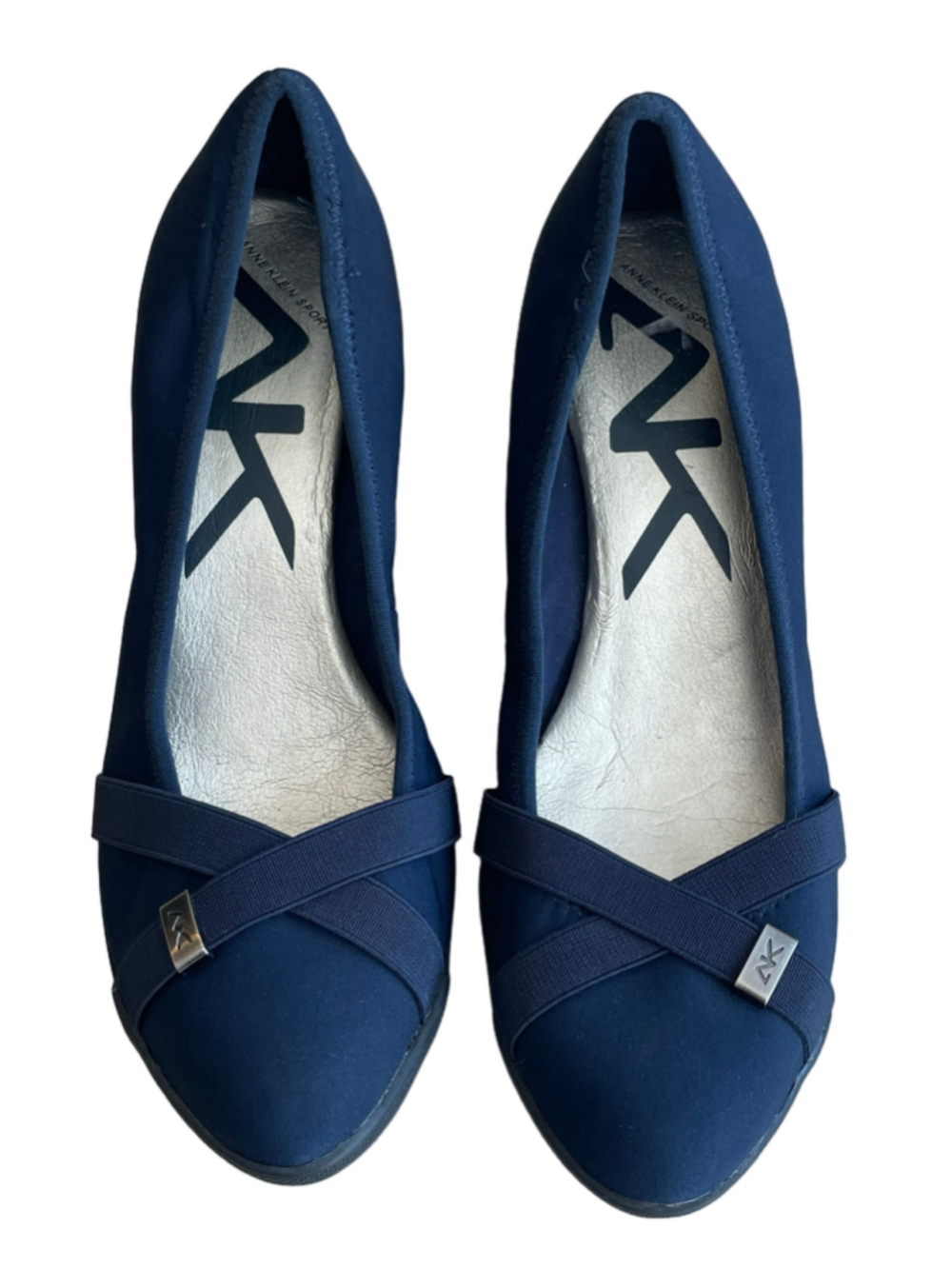 Anne Klein Sport Taelyn Navy Stretch Low Wedge Pumps Shoes 6M